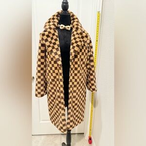 Checkered Brown and Beige Women's Coat